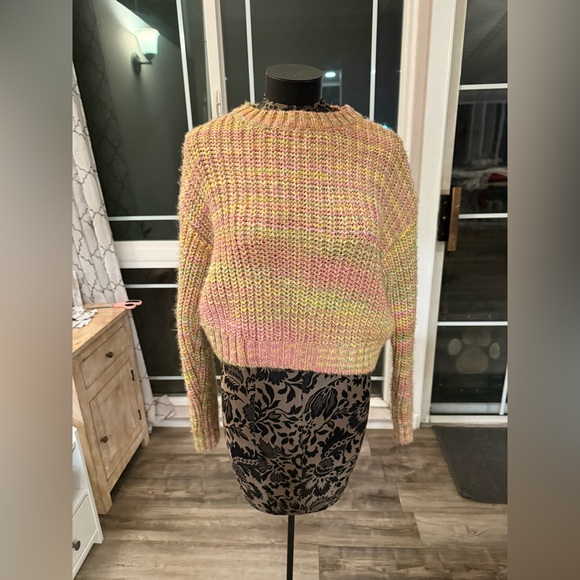 Anthropologie multicolored pastel knit cropped sweater med - Picture 1 of 6